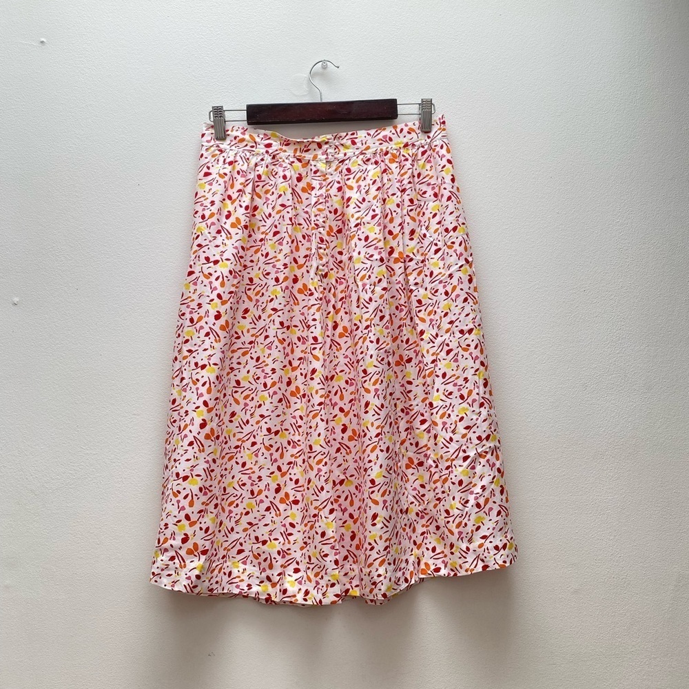 Vintage Floral Midi Skirt - Pink and Red
